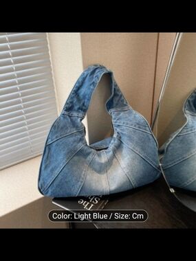 Light Blue Denim Crescent Hobo Bag